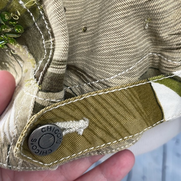 Chicos design vintage size 0 small large flowers green trucker beaded ja… - Picture 8 of 11